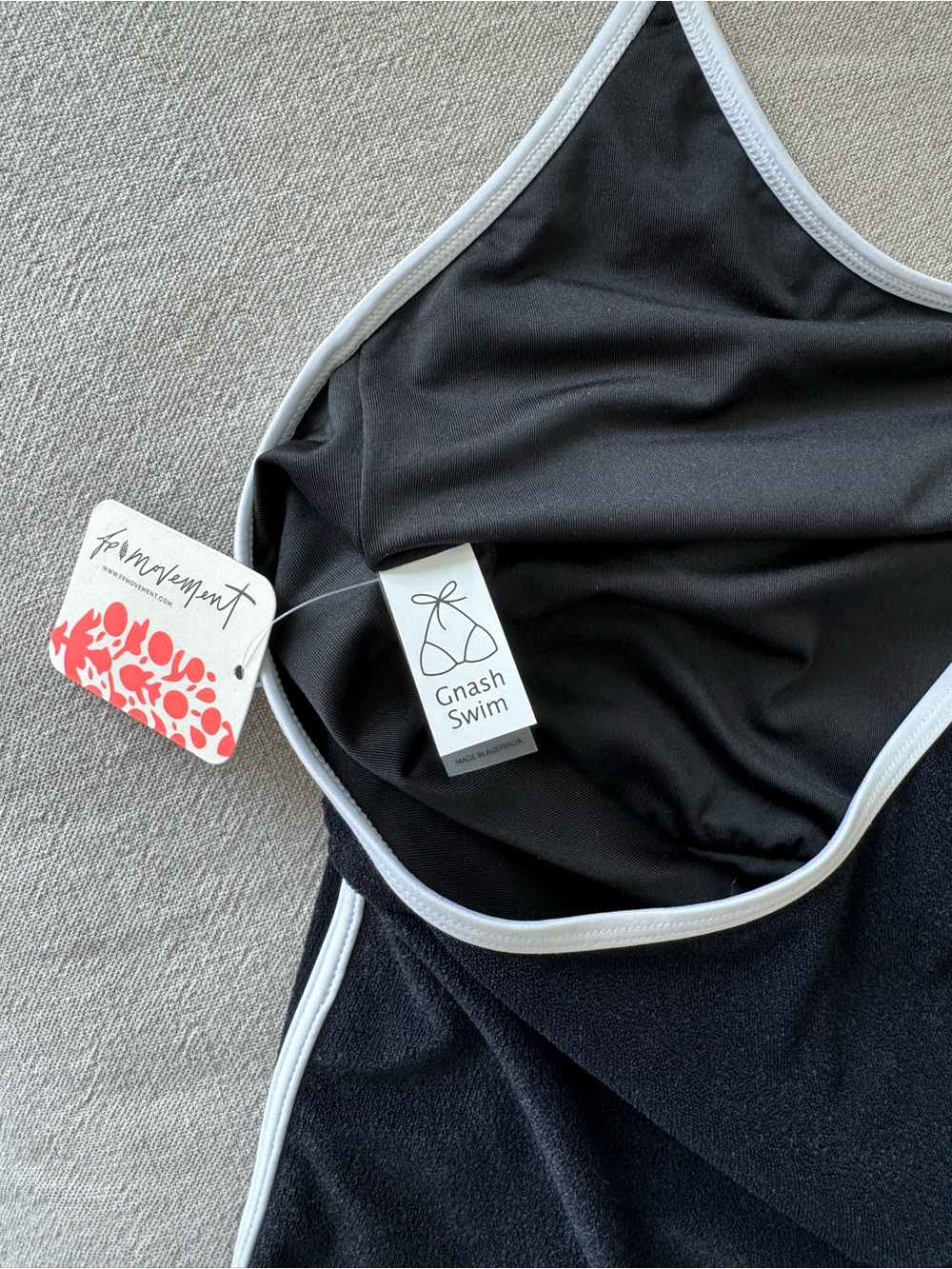 GNASH Towelling One Piece Swimsuit Black Halter Contrast Trim Boyshort L NWT - Picture 7 of 8